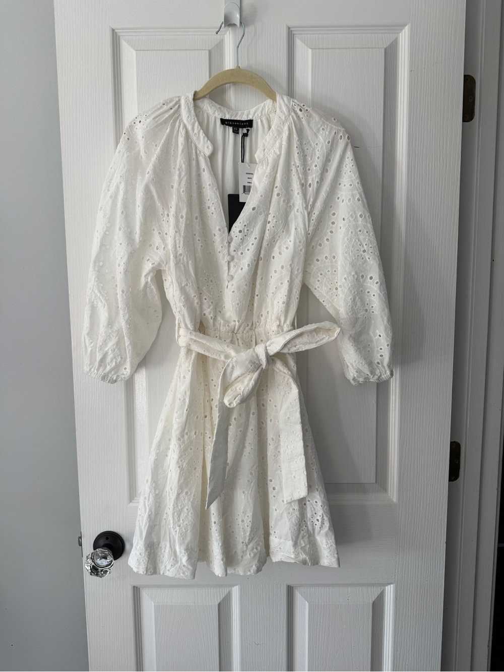 Gibsonlook White Eyelet Tie-Waist Dress NWT